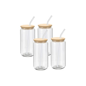 Bar Visor - 4 Pack Beer Can Glass with Bamboo Lids - 473ml