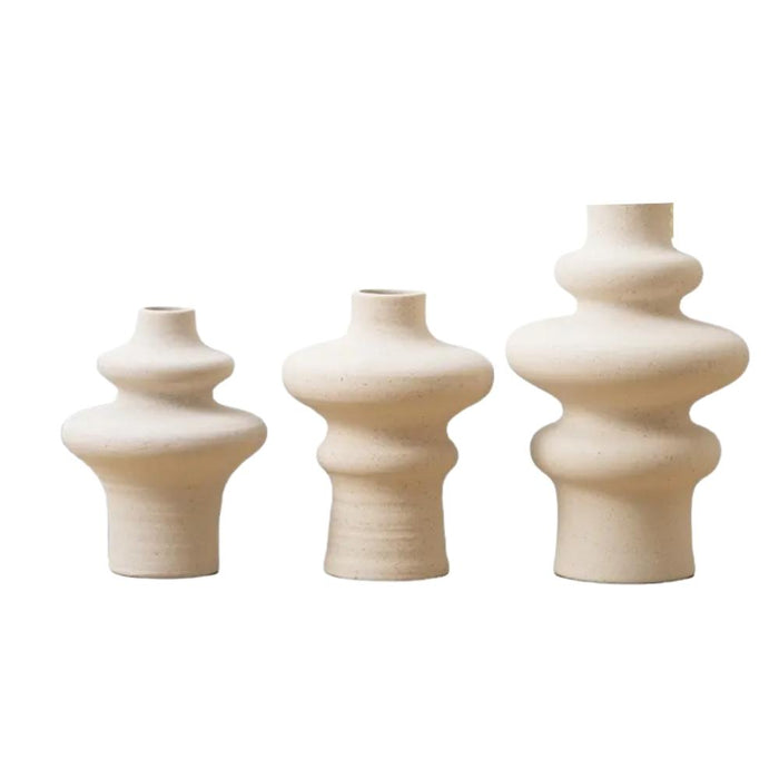 Volamor- Set of 3  Porcelain Wavy Lines Vase - White