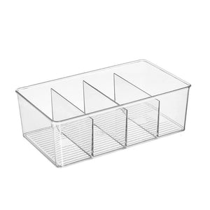 Pract Pack - Plastic Pantry Organizer and Storage Bins with 4 Dividers - Clear