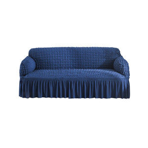 Pract Pack - Seersucker Sofa Protector, Blue Sofa Cover with Skirt Country Style - Dark Blue
