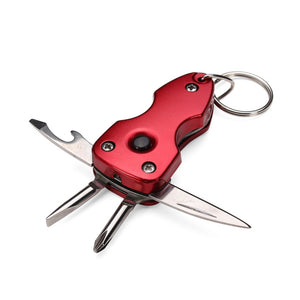 Herqona - 7 in 1 Folding Multifunctional Keychain With LED Light 6cm - Red
