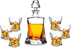 Bar Visor - Crystal Whiskey Decanter 7 Piece Set Decanter and 6 Glasses