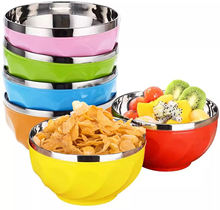Pruchef- 6Pcs Stainless Steel Bowl Double Layer Thickened Bowls 16.2cm - Multicolour