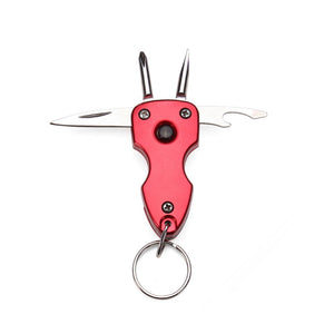 Herqona - 7 in 1 Folding Multifunctional Keychain With LED Light 6cm - Red