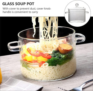 Pruchef - Glass Transparent Heat Resistant Noodle Pot with Lid - Clear -1500ml