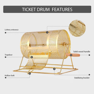 Nerdy Admin- Gold Raffle Lottery Ticket Drum with Wood Handle 45cm- 37cm