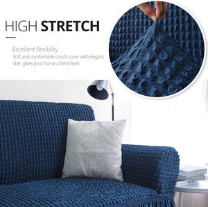 Pract Pack - Seersucker Sofa Protector, Blue Sofa Cover with Skirt Country Style - Dark Blue