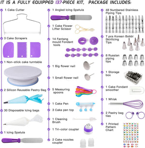 Pruchef - 137pcs Cake Decorating Kit Baking Supplies Set - Purple
