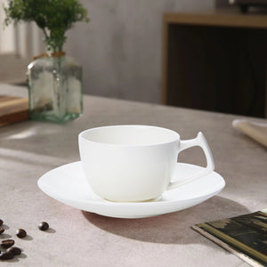 Pruchef – Large Coffee Cup and Saucer - Porcelain Cappuccino Cup - White