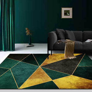 Volamor- 200cm Luxury Living Room Geometric Gold Touched Rug- Dark Green