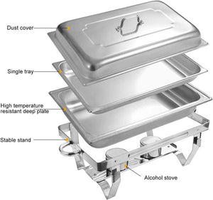 Pruchef- Stainless Steel Rectangular Chafing Dish Buffet Set for Catering with Fuel Rack And Lid - 11L