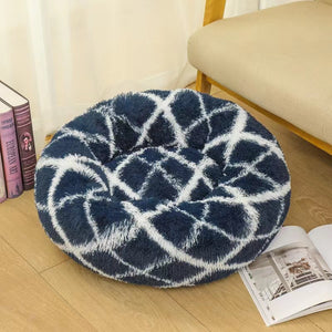 WigWagga- Comfortable Round Donut Fluffy Plush Calming Pet and Cat Bed - Blue