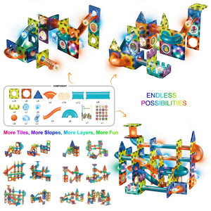 TugoPlay- ,110PCS Light Magnetic Tiles Building Blocks, ,3D Clear STEM Magnets Construction Toys- Plastic
