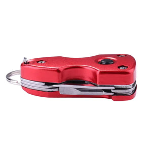 Herqona - 7 in 1 Folding Multifunctional Keychain With LED Light 6cm - Red