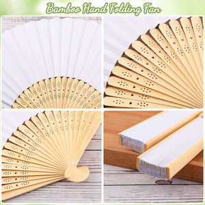 Volamor- 40 Pieces Bamboo Hand Folding Paper Fan 22cm - White