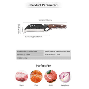 Pruchef- 16cm High Carbon Stainless Steel Hand-Forged Chef's Boning Knife with Leather Sheath - Brown