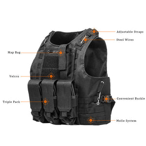 Herqona- Multi-functional Tactical Survival Vest with Multiple Storage Options- Black