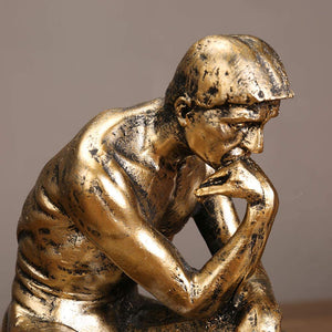 Volamor- Thinking Man Resin Sculptures Home Decor Art Crafts Gifts 26cm- Golden