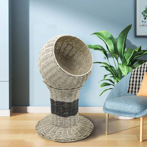 WigWagga- Modern Artificial Rattan Top Round Wicker Washable Chair Cat Bed 67cm- Grey