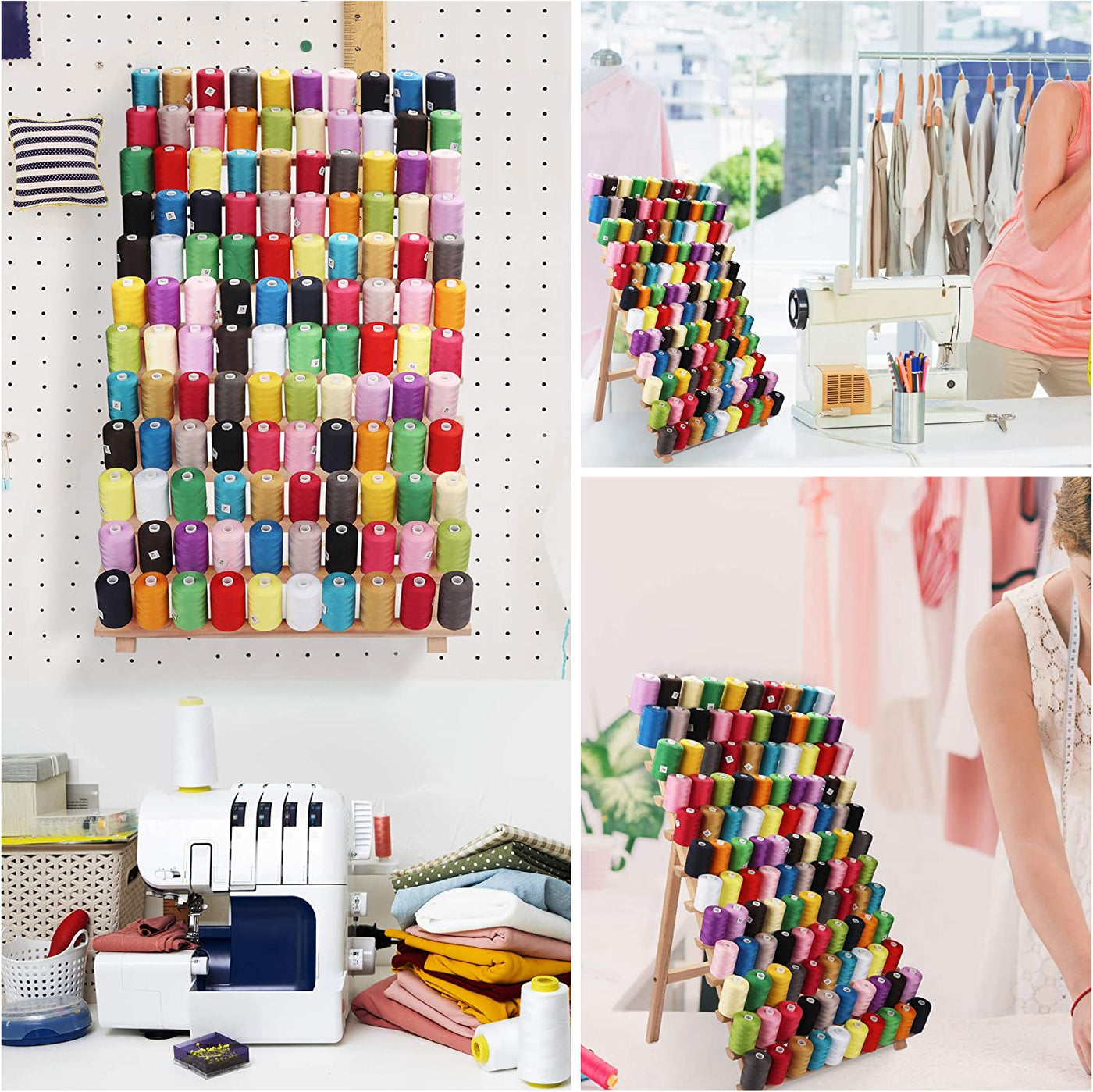 Sewing Thread Spool Rack Pract Pack- 120 Spool Embroidery Thread Rack, Wooden Thread Holder- 53 ...