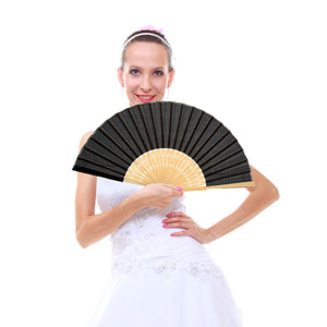 Volamor -12 Piece Black Bamboo Fan for Events - Black