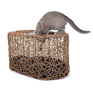 WigWagga- 62cm Fun Stackable Cat Condo Rattan House Enclosed Bed- Brown