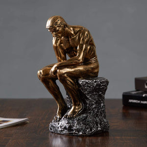 Volamor- Thinking Man Resin Sculptures Home Decor Art Crafts Gifts 26cm- Golden