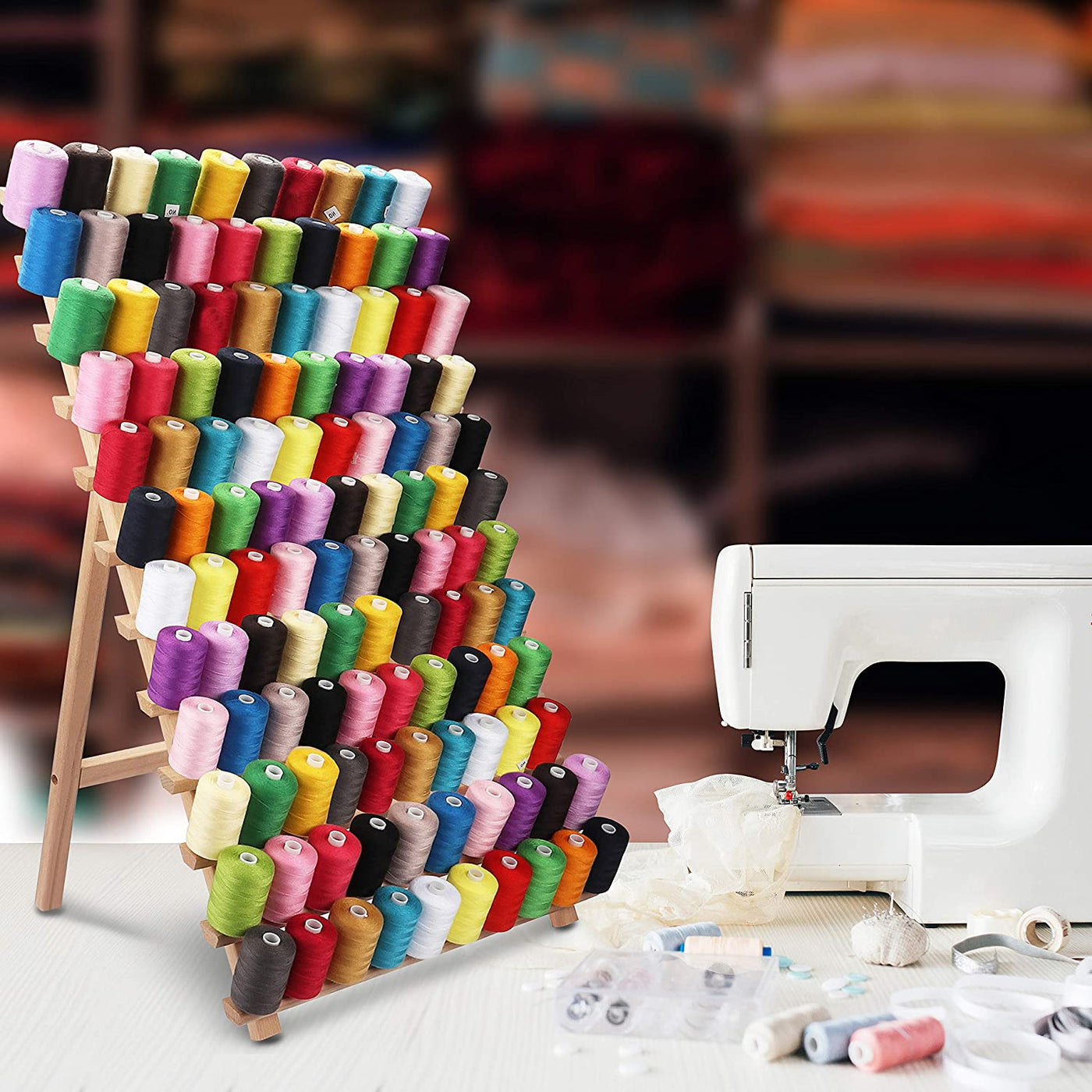 Pract Pack- 120 Spool Embroidery Thread Rack, Wooden Thread Holder- 53 ...