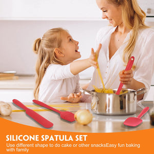 Pruchef - 6 Pcs Heat Resistant Silicone Spatula Set Silicone Kitchen Utensils Set- Red