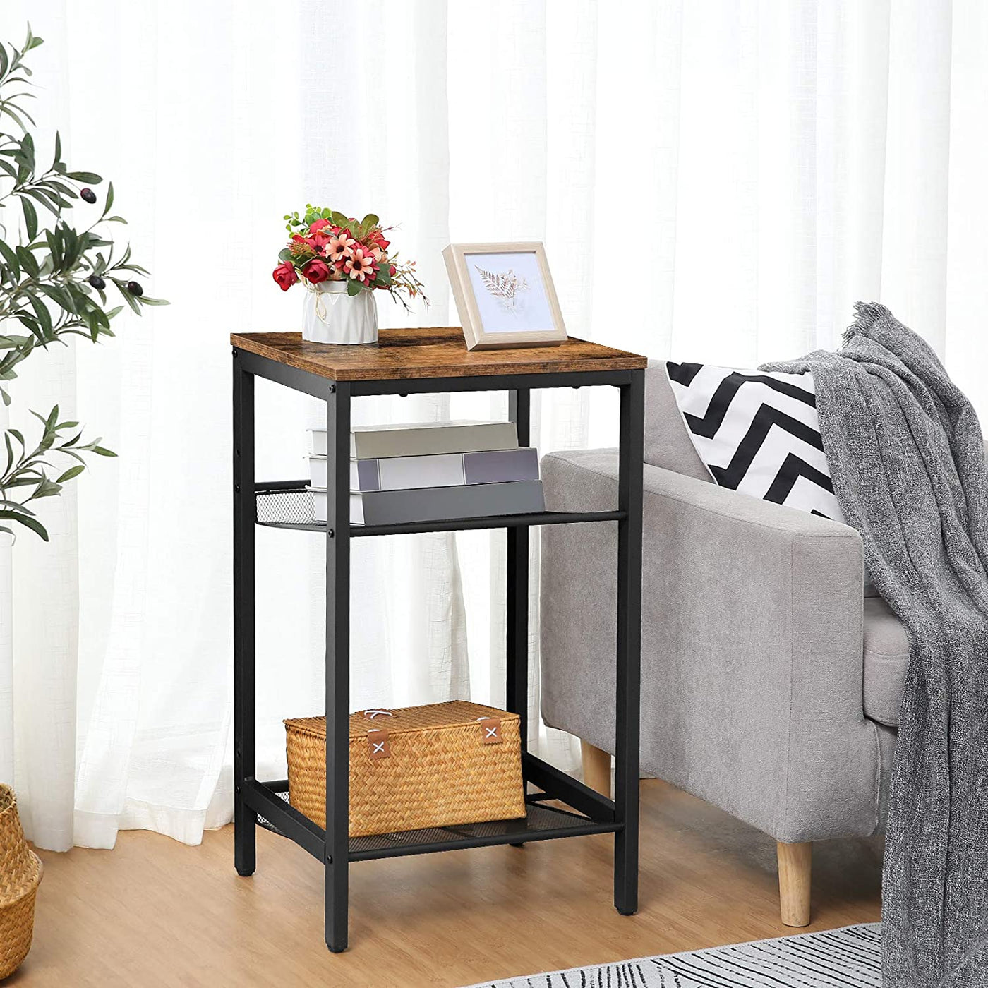 Table Storage Mesh Pract Pack - Mesh Side Table, Adjustable Mesh Shelves – Rustic Brown ...