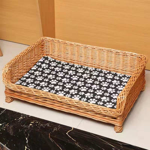 Wigwagga - Rattan Washable Wicker Waterproof Pet Bed with Removeable Cotton Cushioned Pad 58cm - Sugar Brown