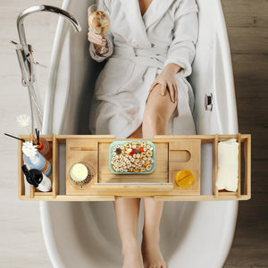 Pract Pack - Bamboo Bath Tray, Bath Caddy with Book and Phone Holder
