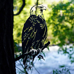 Herqona - Metal Bald Eagle Birds Yard Decor - Black