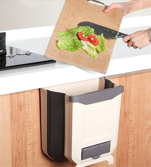 Purchef - Foldable Plastic Kitchen Dustbin Hanging Trash Can - Khaki