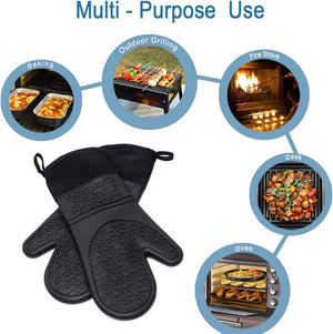 Pruchef - Heat Resistant Silicone Oven Mitts Gloves - Black