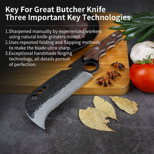 Pruchef- 16cm High Carbon Stainless Steel Hand-Forged Chef's Boning Knife with Leather Sheath - Brown