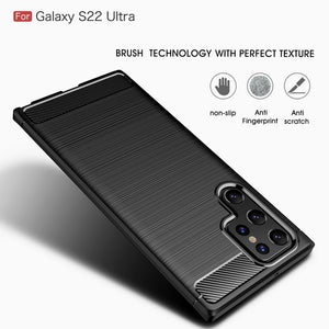 GajToys -  Samsung Galaxy S22 Ultra Carbon Fiber Brushed Matte Protective Cover 16cm - Black