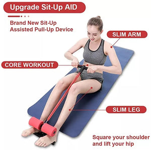 VolaFit - Elastic Rope Sit Up Pedal with Ankle Holders, Home Exercise Equipment - Red