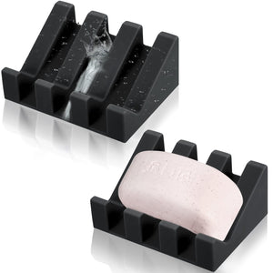 Volamor- Pack of 2 Silicone Soap Dish Holder with Drain - Black