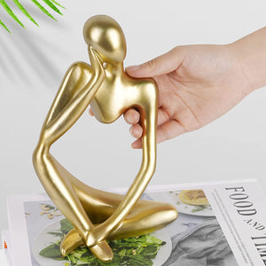 Volamor-Resin Thinker Style Sculpture  Abstract Statue 12.5cm- Gold