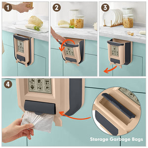 Purchef - Foldable Plastic Kitchen Dustbin Hanging Trash Can - Khaki