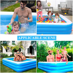 Herqona- Large Inflatable Family Blowup Swimming Pool Blow Up Rectangular Above Ground Pool - 305cm