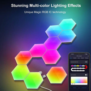 GajToys- 3PC WiFi Smart LED Hexagon Wall Light RGBIC Light Pannels- Multi-color