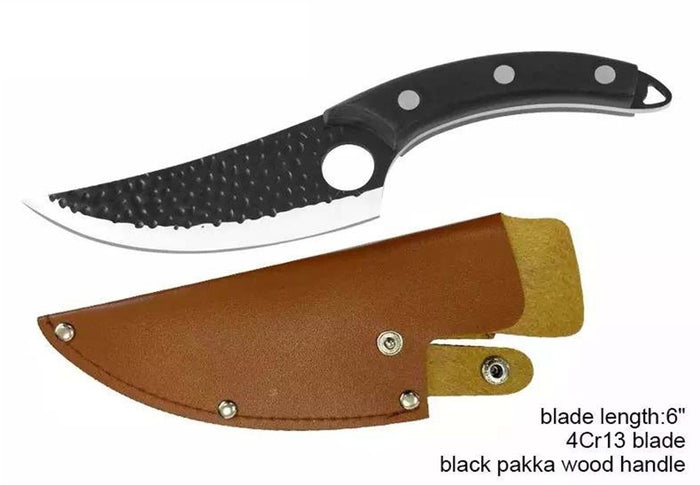 Pruchef - Sharp Chef Knife with Leather Sheath for Kitchen Home Outdoors - Black