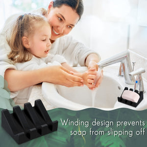 Volamor- Pack of 2 Silicone Soap Dish Holder with Drain - Black