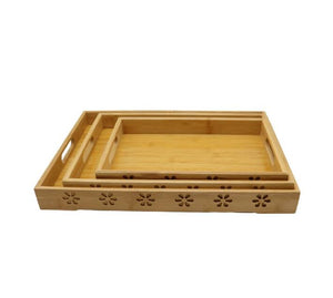 Pract Pack - Set of 3 Bamboo Flower Serving Tray with 2 Handles
