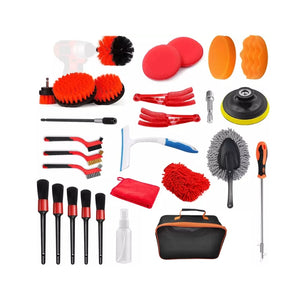 SuaTools - 28 Pieces Car Detail Cleaning Tools Brush Kit With Storage Bag - Red