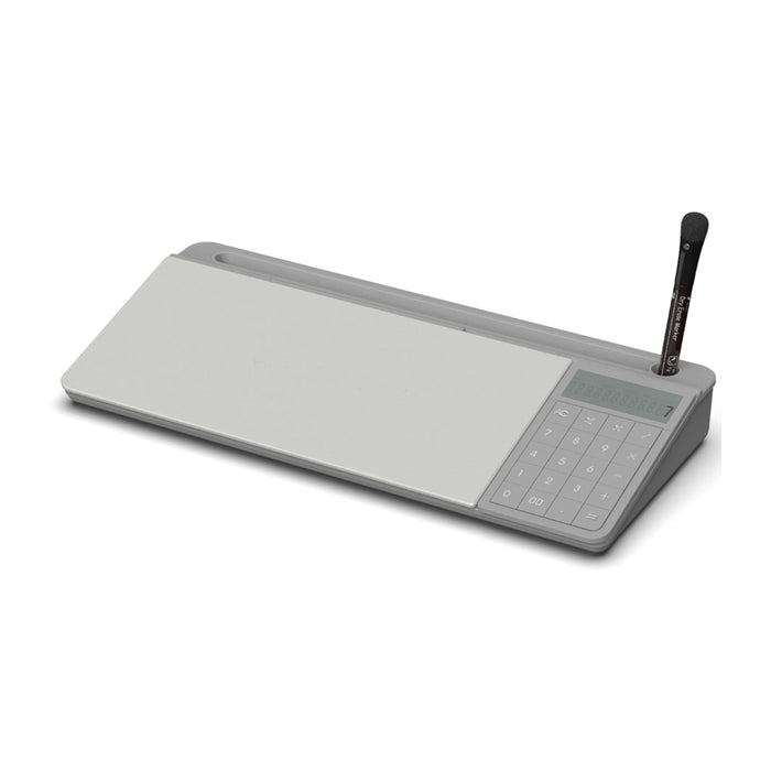 Nerdy Admin - Desktop Glass Dry Erase Board with Basic Calculator - Grey