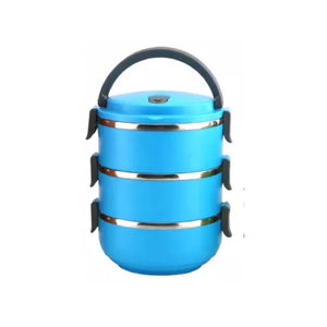 Pruchef-  3 Layer  Leakproof Stainless Steel Portable Matt Finish Tiffin Lunch Box 2.1L - Blue
