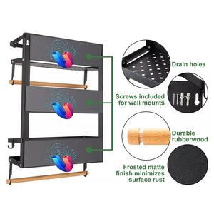 Magnetic Fridge Spice Rack with Paper Towel Holder Organizer- Black